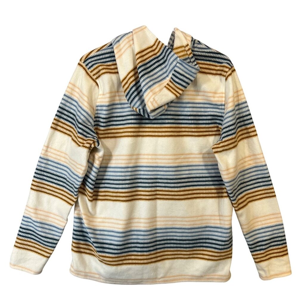 Women's Large ONeill Striped Fleece Hoodie Beige Blue Brown EUC - Picture 5 of 10